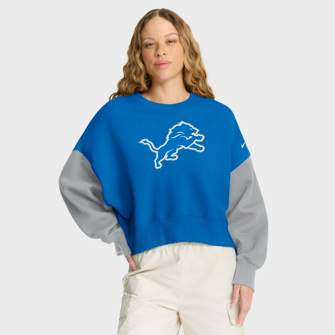 Detroit Lions Women's Oversized Color-Block Pullover Sweatshirt Blue - Nike