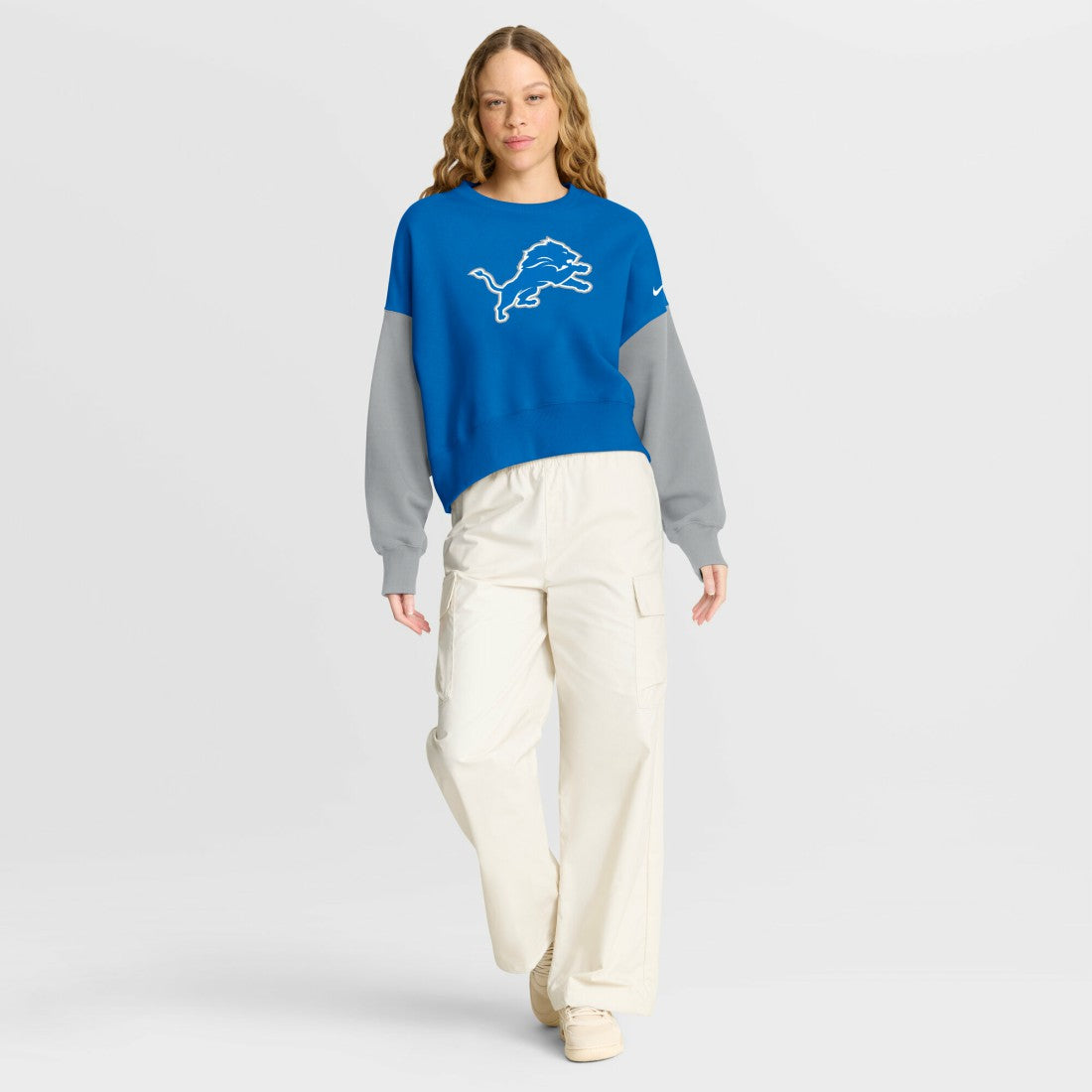 Detroit Lions Women's Oversized Color-Block Pullover Sweatshirt Blue - Nike