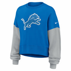 Detroit Lions Women's Oversized Color-Block Pullover Sweatshirt Blue - Nike