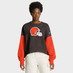 Cleveland Browns Women's Oversized Color-Block Pullover Sweatshirt Brown - Nike