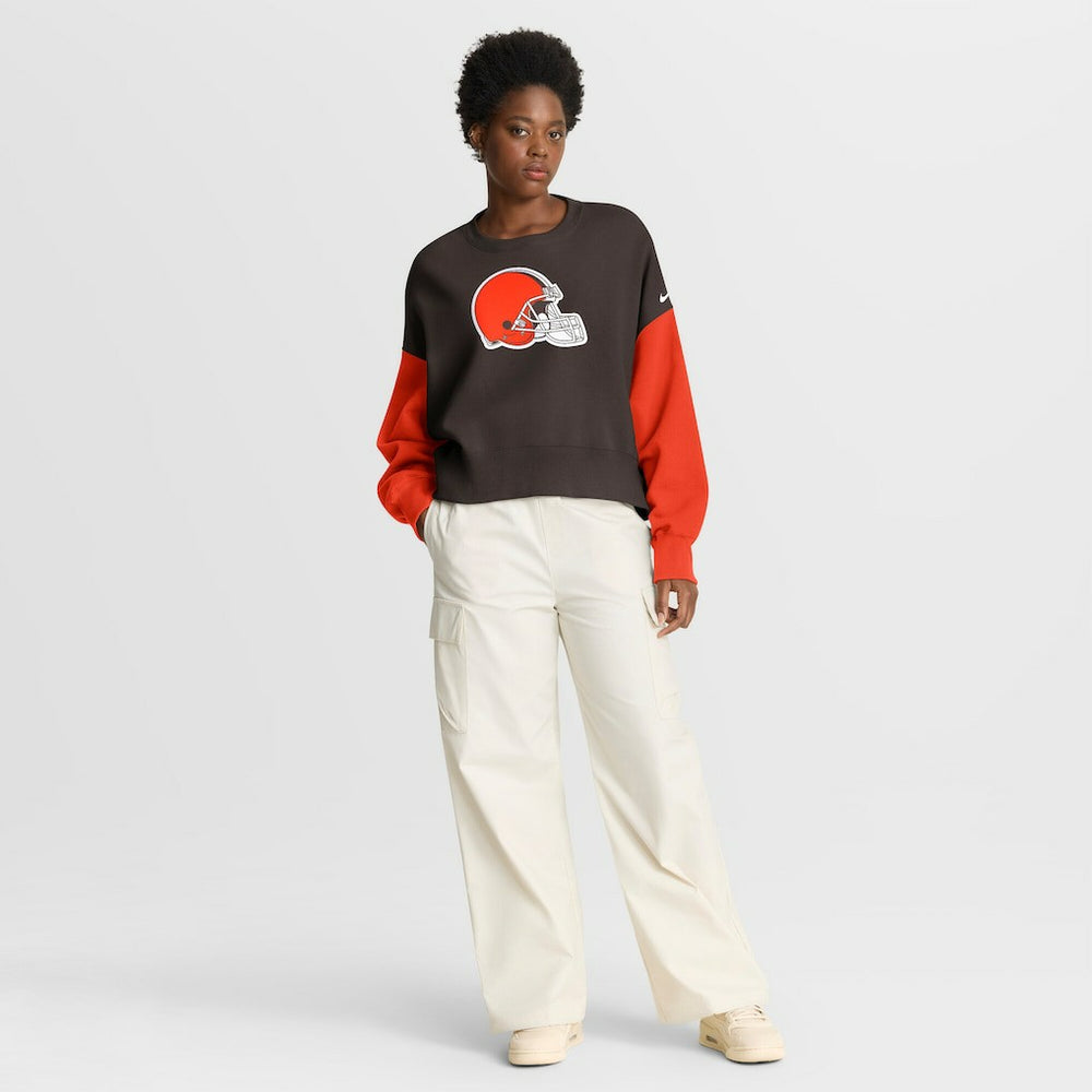 Cleveland Browns Women's Oversized Color-Block Pullover Sweatshirt Brown - Nike