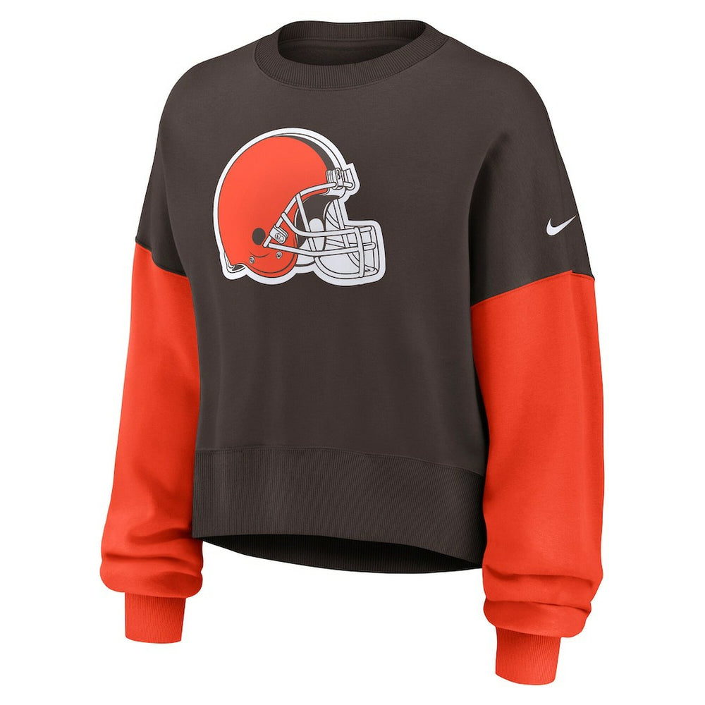 Cleveland Browns Women's Oversized Color-Block Pullover Sweatshirt Brown - Nike