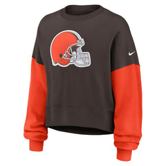 Cleveland Browns Women's Oversized Color-Block Pullover Sweatshirt Brown - Nike