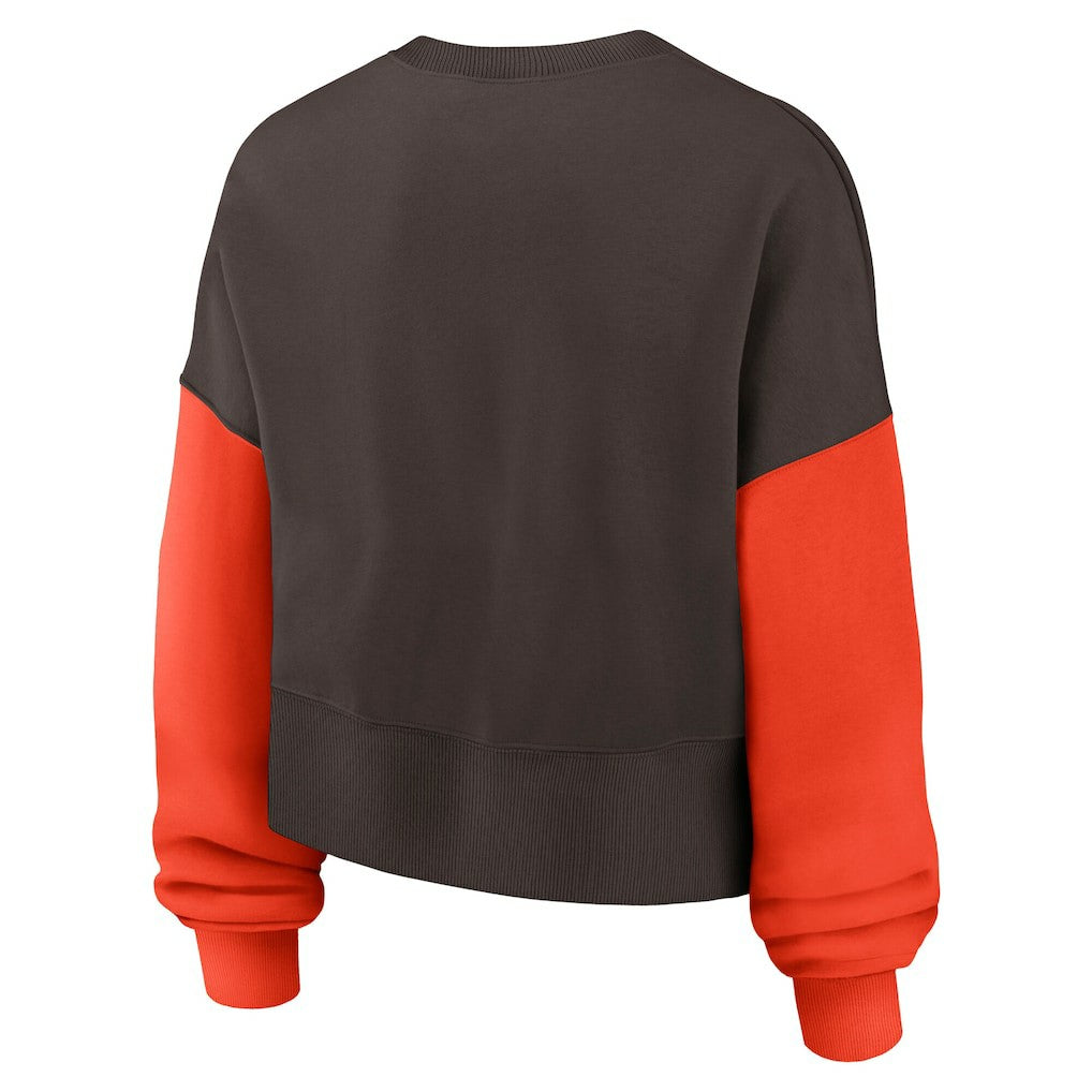 Cleveland Browns Women's Oversized Color-Block Pullover Sweatshirt Brown - Nike