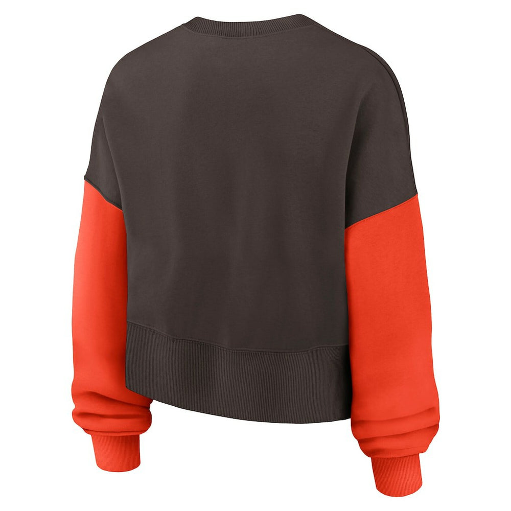 Cleveland Browns Women's Oversized Color-Block Pullover Sweatshirt Brown - Nike