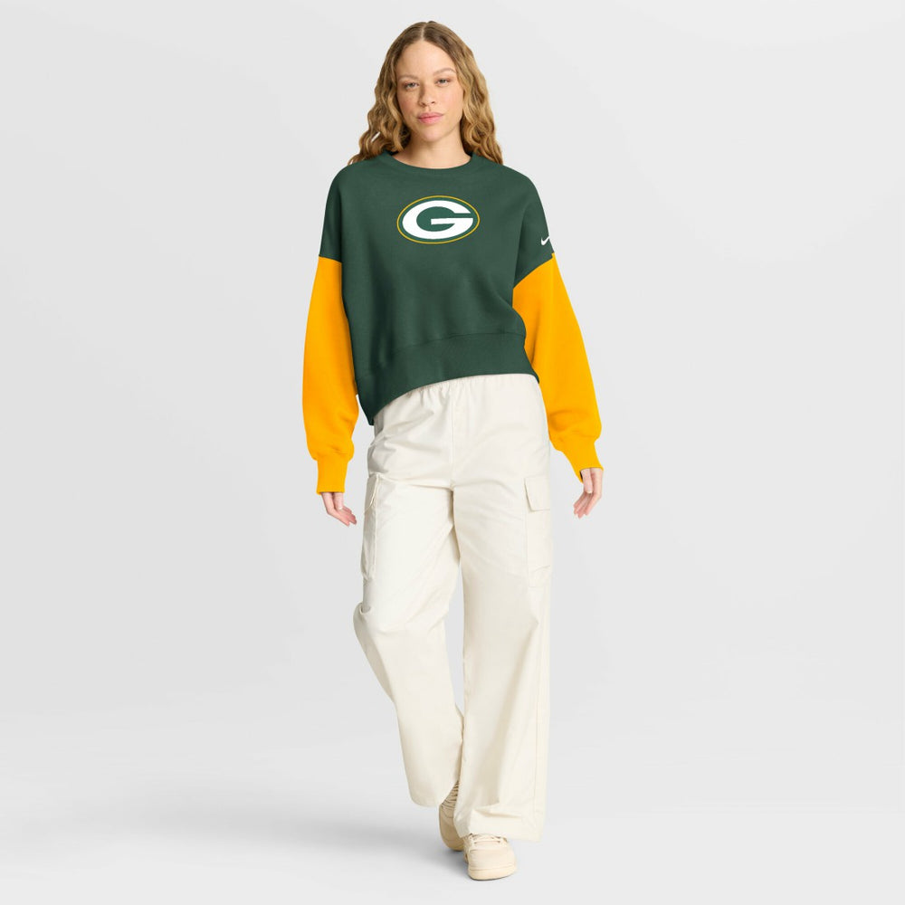Green Bay Packers Women's Oversized Color-Block Pullover Sweatshirt Green - Nike