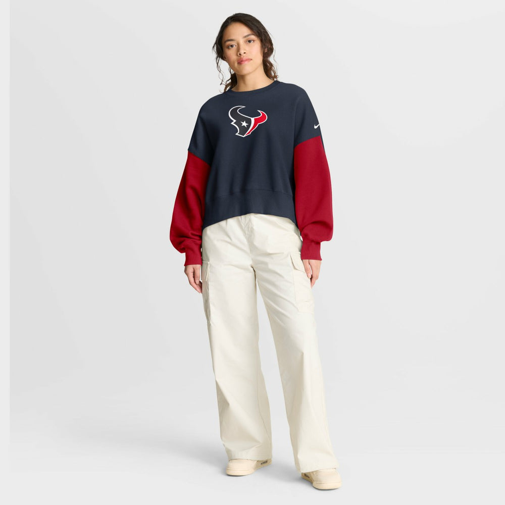 Houston Texans Women's Oversized Color-Block Pullover Sweatshirt Navy - Nike