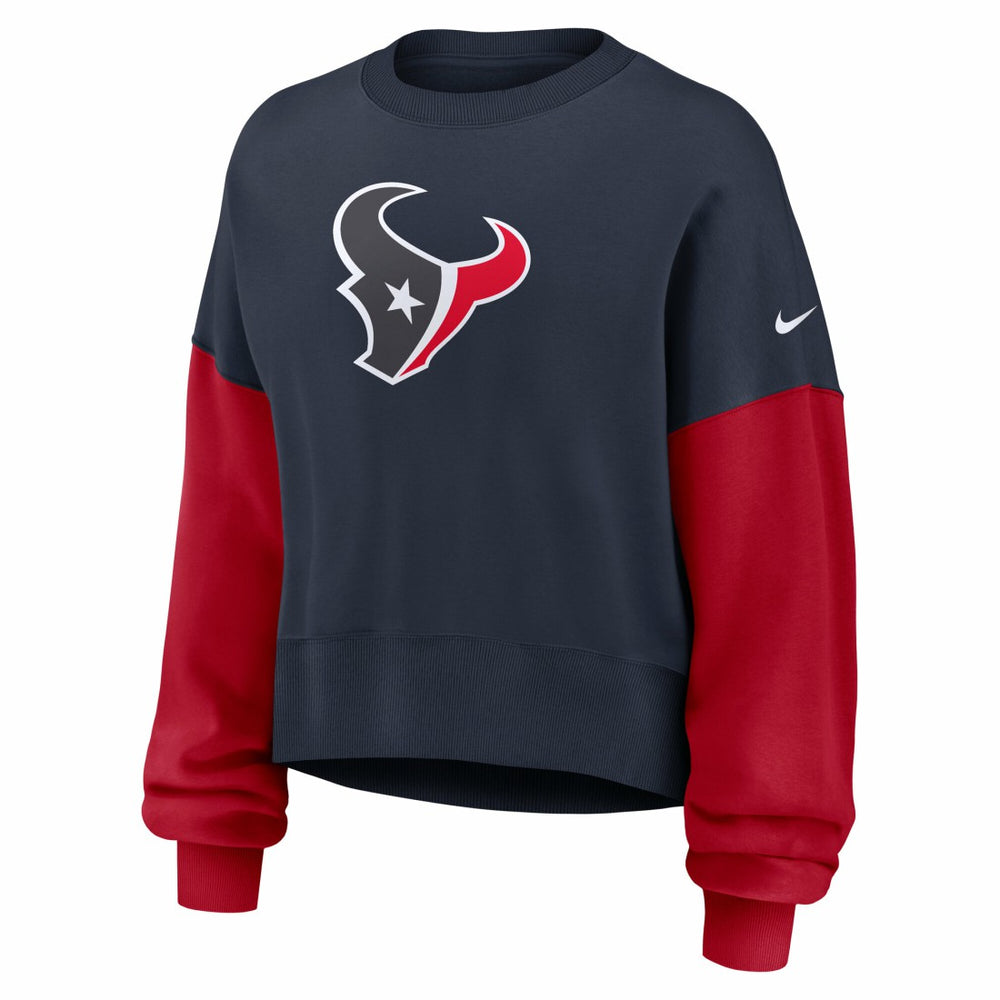 Houston Texans Women's Oversized Color-Block Pullover Sweatshirt Navy - Nike
