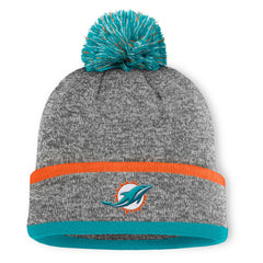 Miami Dolphins Motion Cuffed Knit Hat with Pom Heather Gray - Fanatics