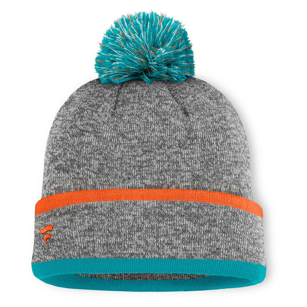 Miami Dolphins Motion Cuffed Knit Hat with Pom Heather Gray - Fanatics
