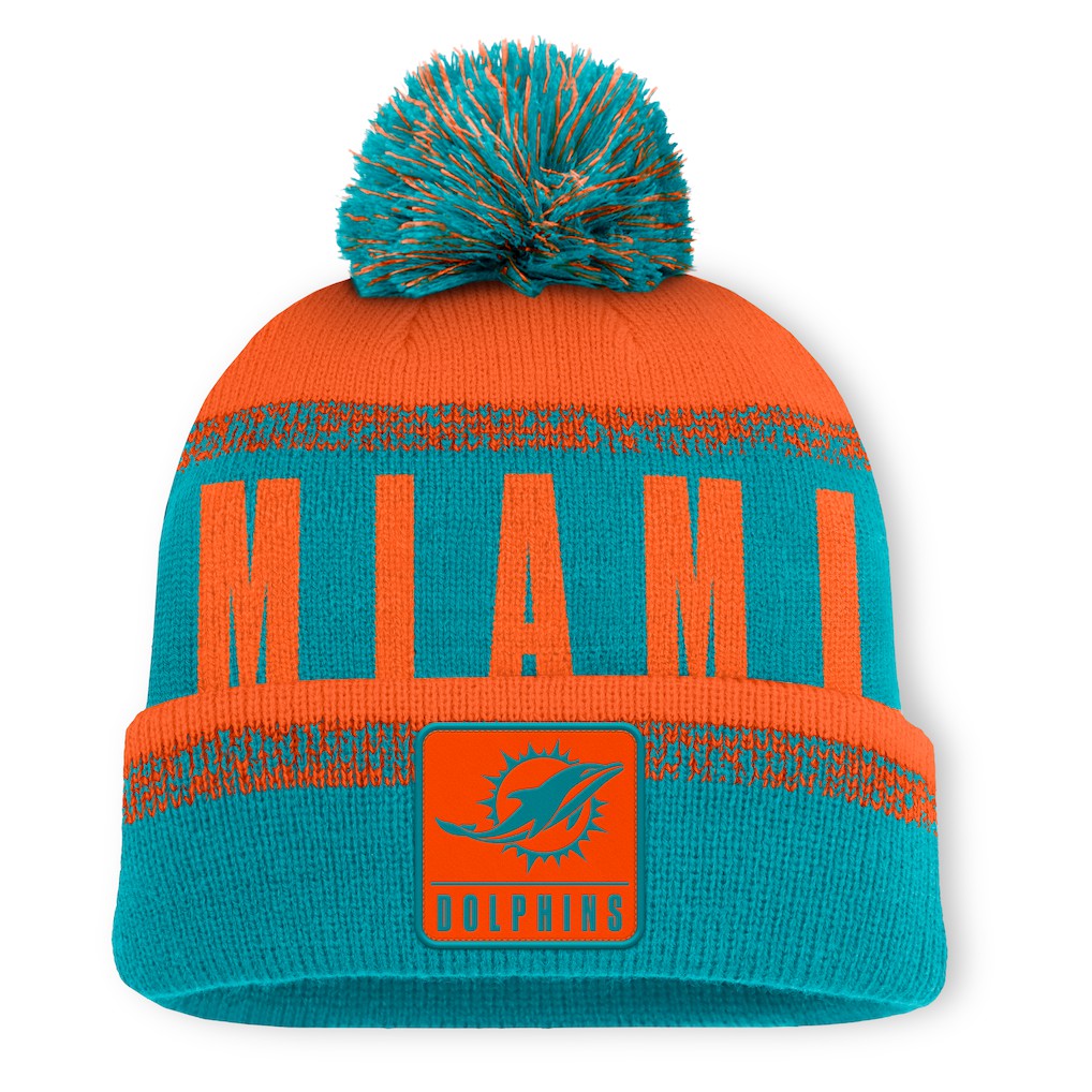 Miami Dolphins Play Action Cuffed Knit Hat with Pom Aqua/Orange - Fanatics