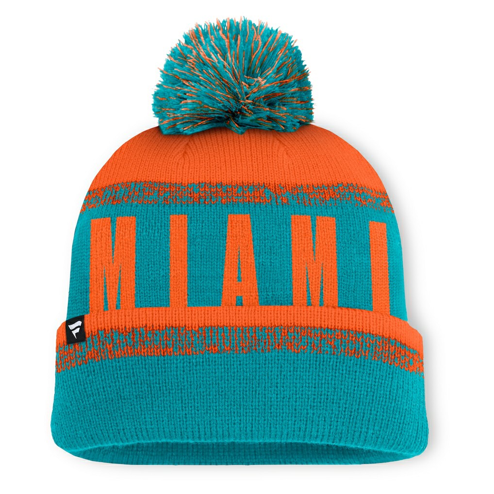 Miami Dolphins Play Action Cuffed Knit Hat with Pom Aqua/Orange - Fanatics