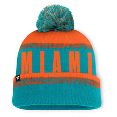 Miami Dolphins Play Action Cuffed Knit Hat with Pom Aqua/Orange - Fanatics