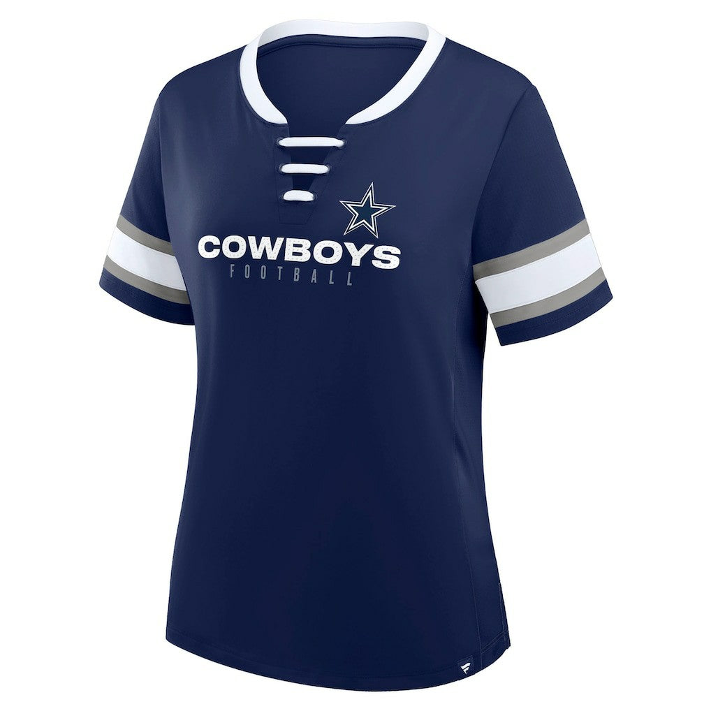 Dallas Cowboys Women's Redzone Draw Play Athena Lace-Up T-Shirt Navy - Fanatics