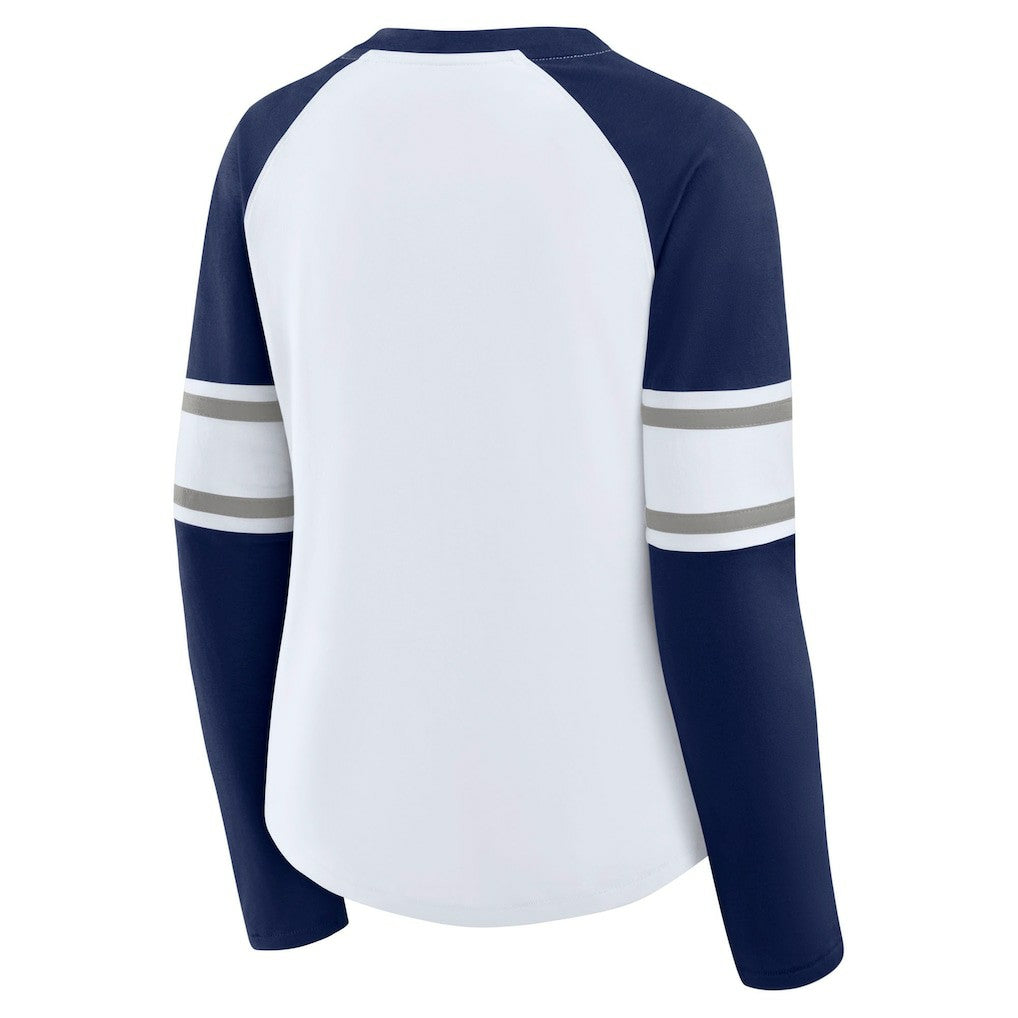 Dallas Cowboys Women's Redzone Blitz Package Raglan Lace-Up V-Neck Long Sleeve T-Shirt White/Navy - Fanatics