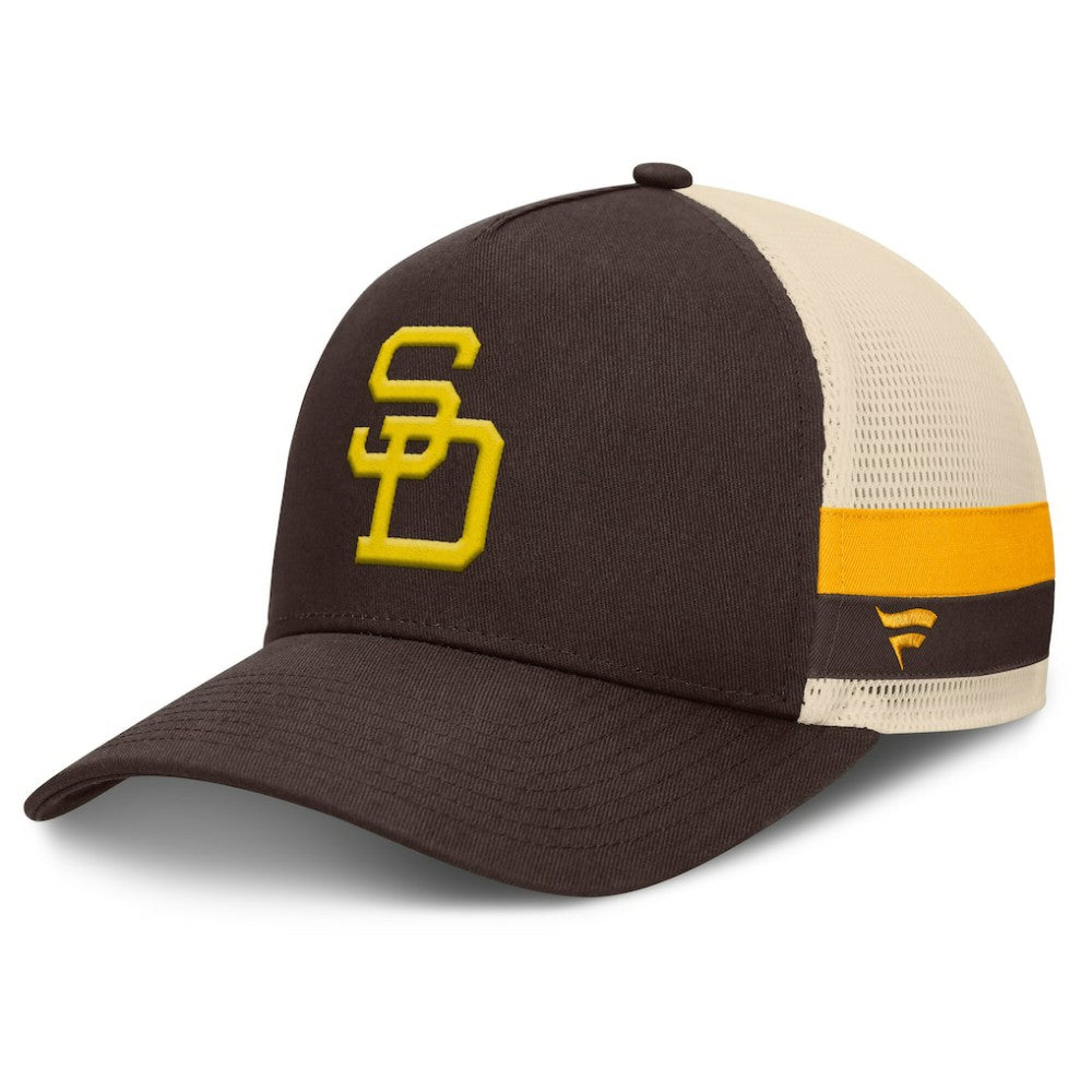 San Diego Padres Fanatics Inherited Side Stripe Trucker Adjustable Hat for sale