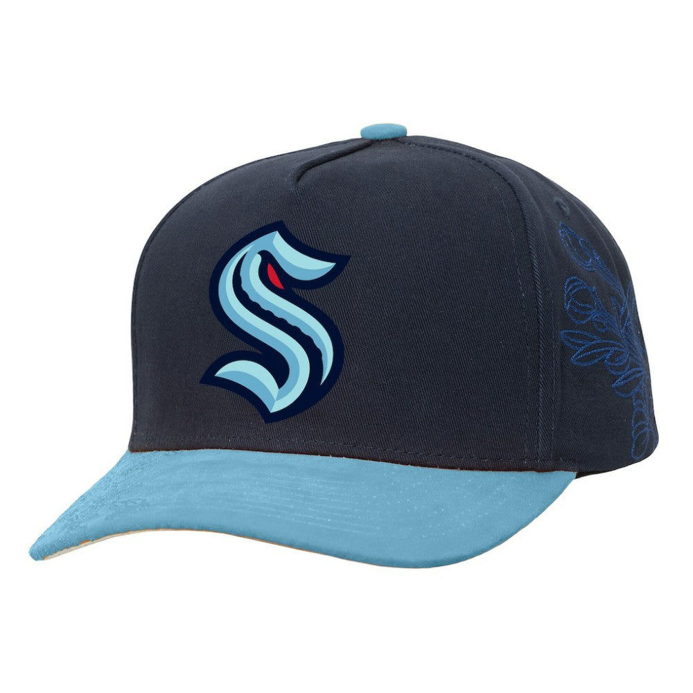 Seattle Kraken Mitchell & Ness May Flowers Pro Crown Adjustable Hat Navy/Light Blue