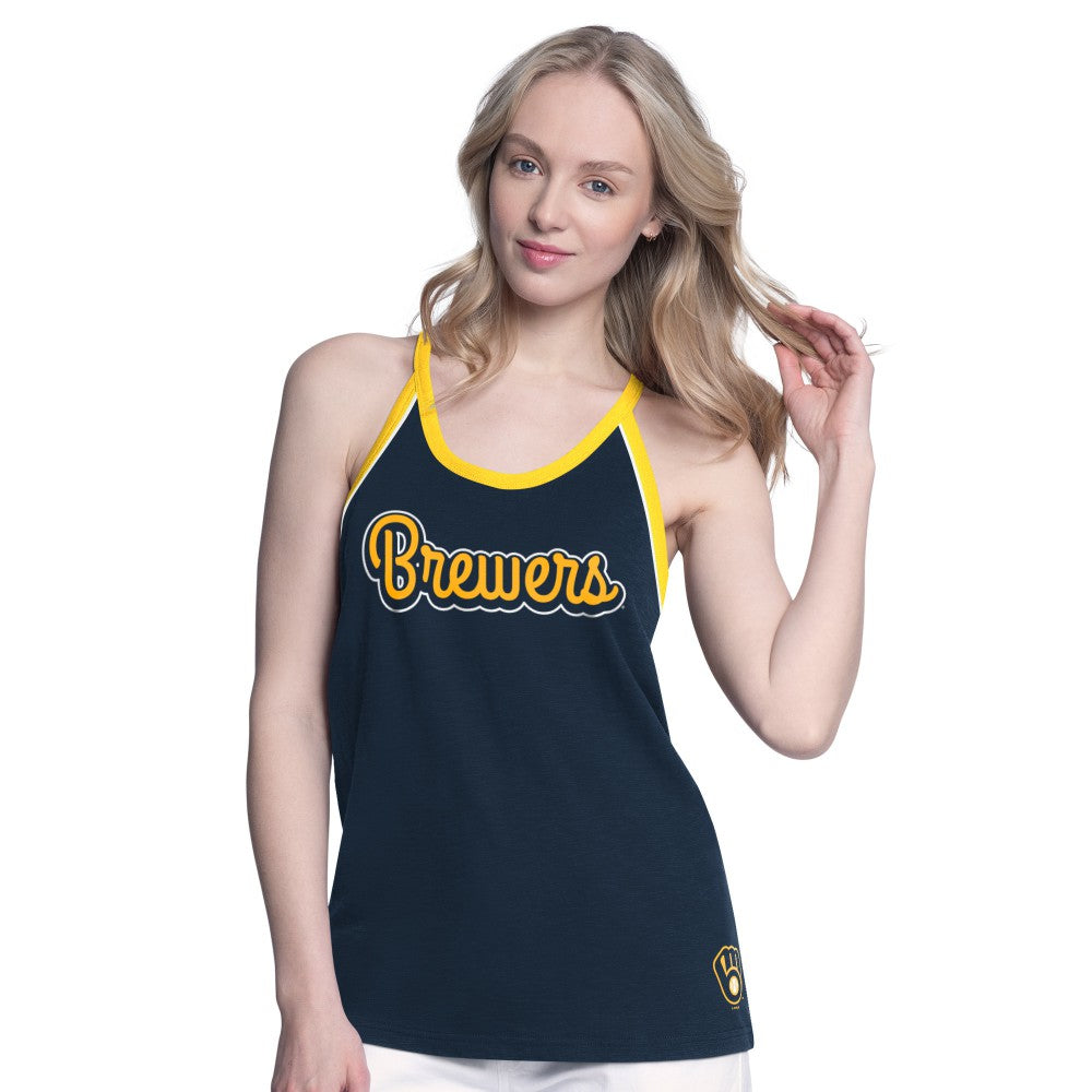 Milwaukee Brewers G-III 4Her by Carl Banks Women's Curveball Racerback Tank Top Clearance