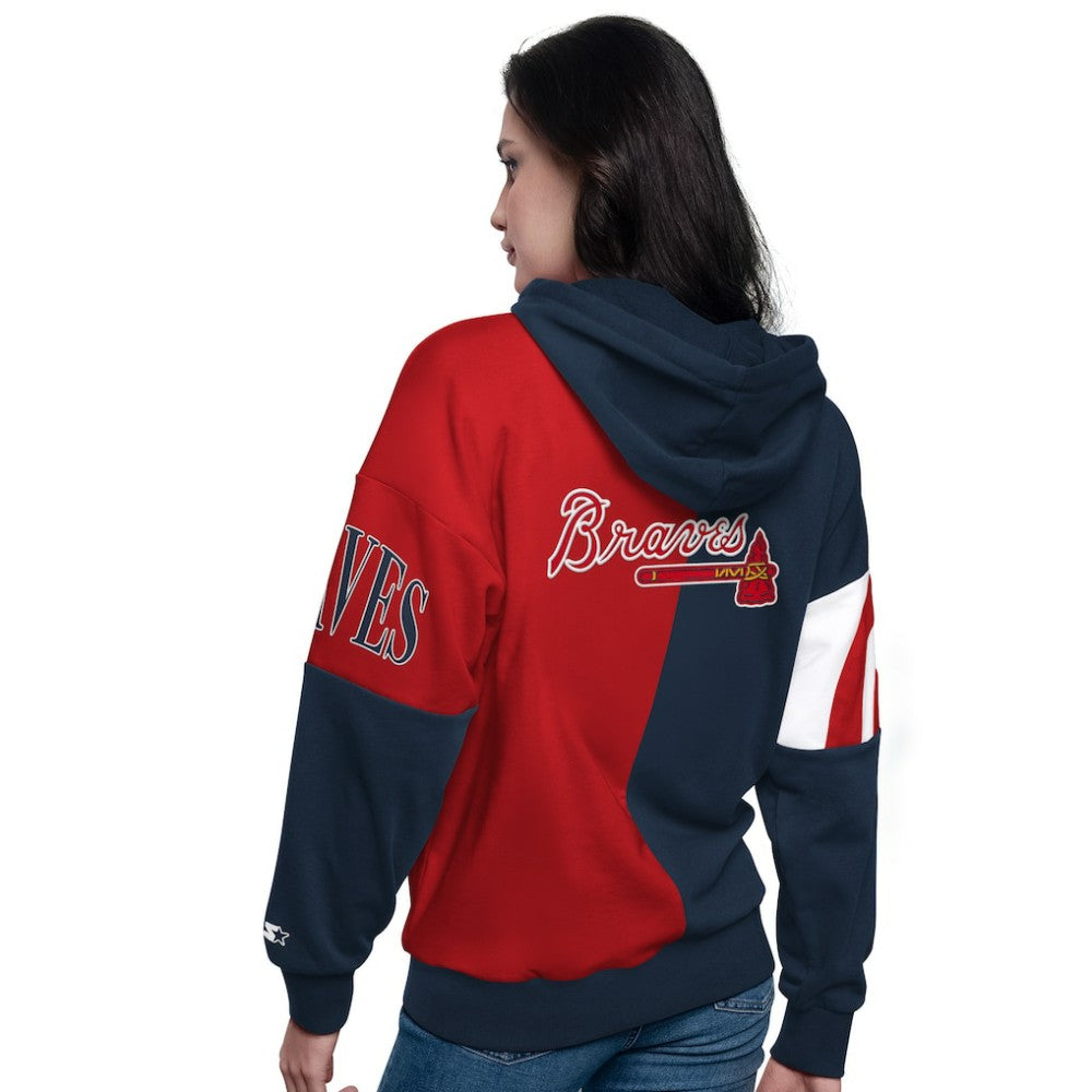 Atlanta Braves Starter Women's Curve Ball Full Zip Hoodie Sweatshirt Clearance