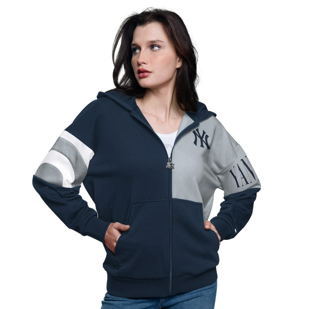 New York Yankees Starter Women's Curve Ball Full Zip Hoodie Sweatshirt On Sale