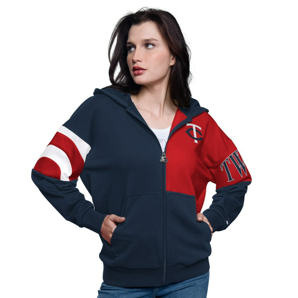 Minnesota Twins Starter Women's Curve Ball Full Zip Hoodie Sweatshirt Clearance