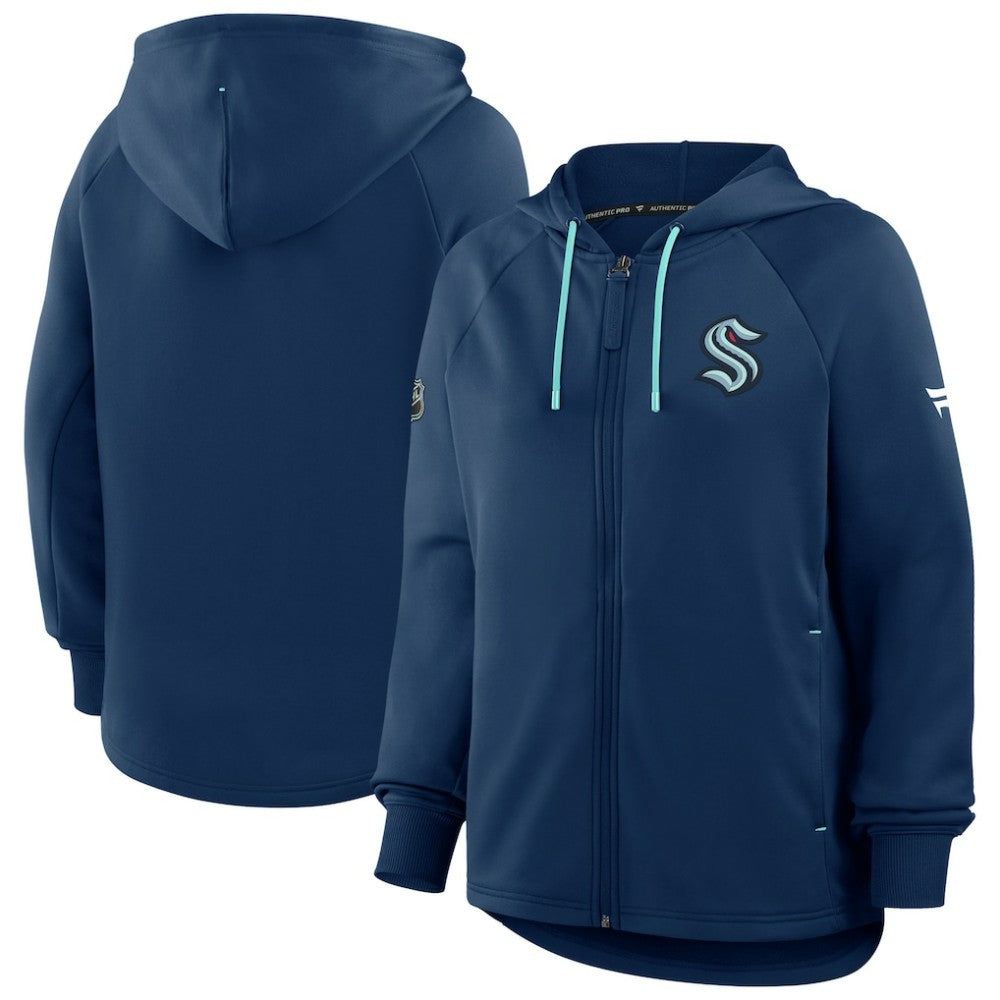 Seattle Kraken Fanatics Women's Authentic Pro Rink Raglan Full-Zip Hoodie Deep Sea Blue