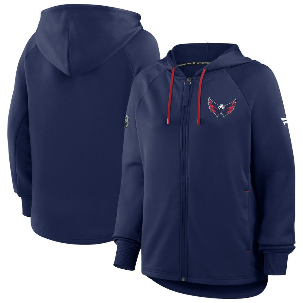 Washington Capitals Fanatics Women's Authentic Pro Rink Raglan Full-Zip Hoodie Navy