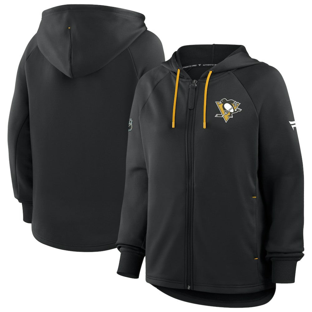 Pittsburgh Penguins Fanatics Women's Authentic Pro Rink Raglan Full-Zip Hoodie Black