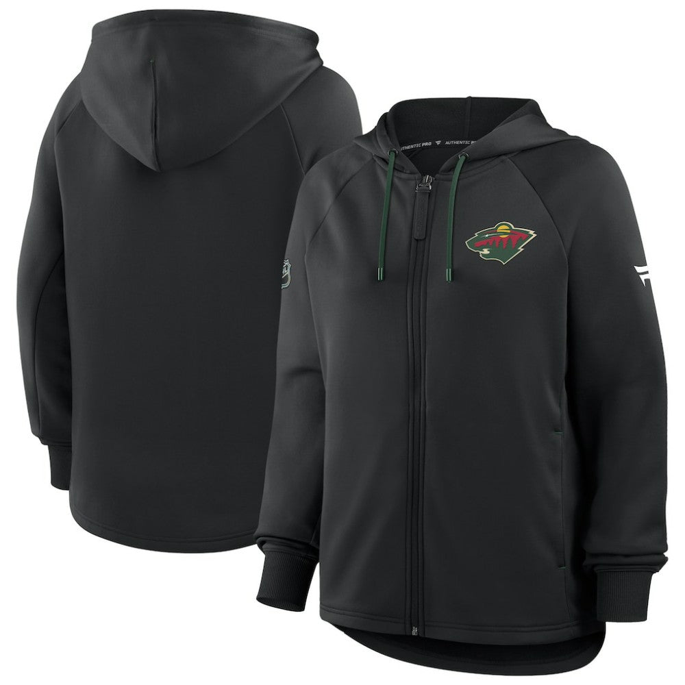Minnesota Wild - Fanatics Women's Authentic Pro Rink Raglan Full-Zip Hoodie Black
