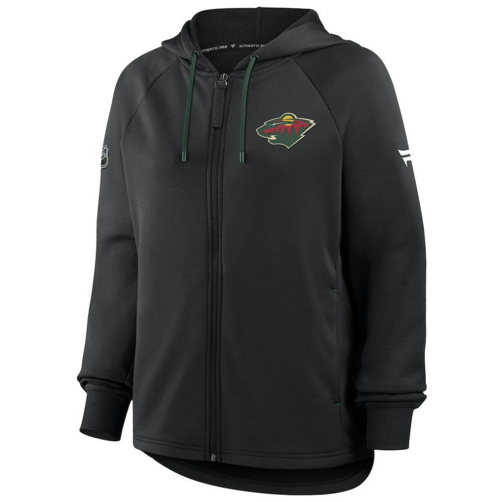 Minnesota Wild - Fanatics Women's Authentic Pro Rink Raglan Full-Zip Hoodie Black