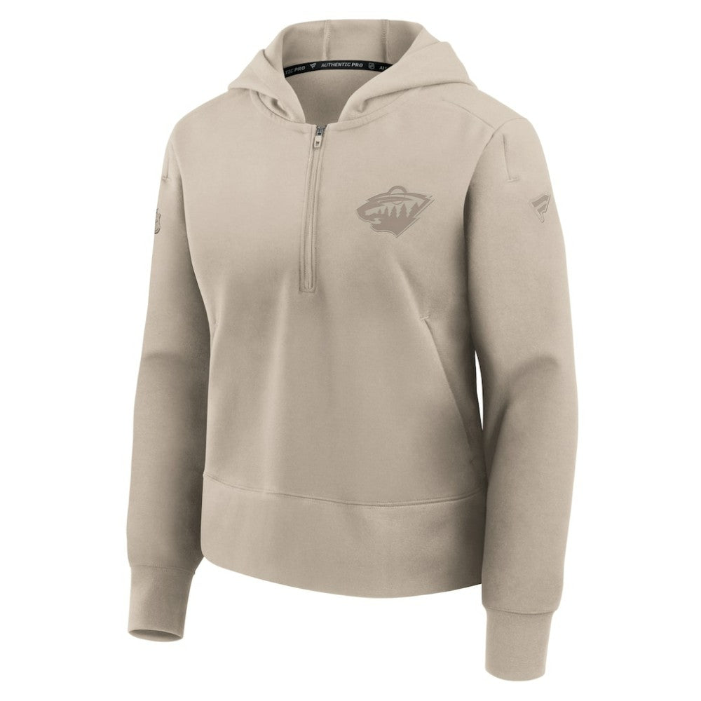 Minnesota Wild - Fanatics Women's Authentic Pro Road Tri-Blend Quarter-Zip Hoodie Tan