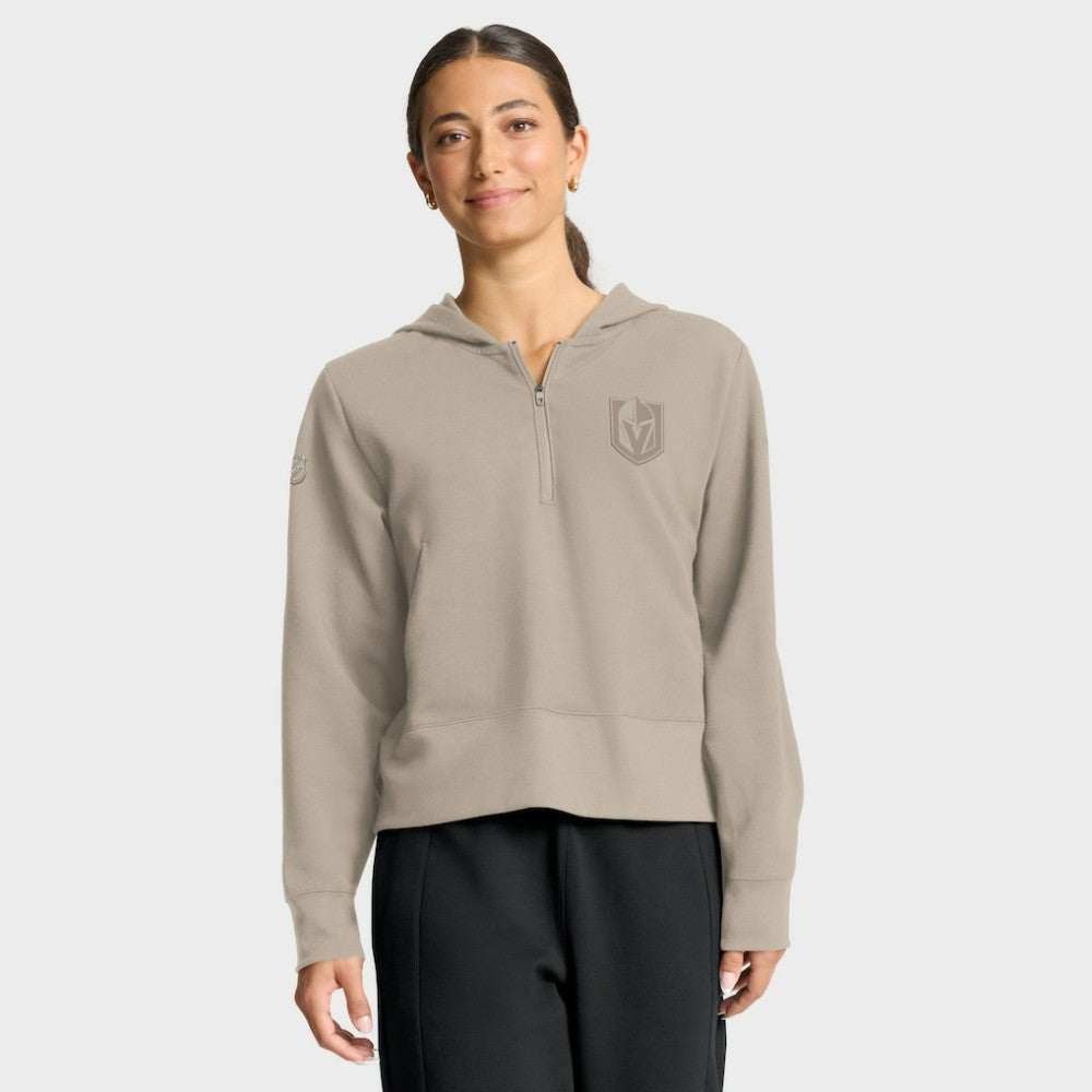 Vegas Golden Knights Fanatics Women's Authentic Pro Road Tri-Blend Quarter-Zip Hoodie Tan