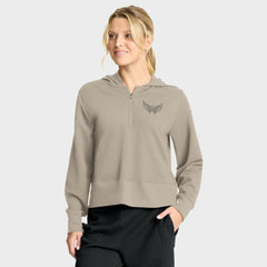 Washington Capitals Fanatics Women's Authentic Pro Road Tri-Blend Quarter-Zip Hoodie Tan