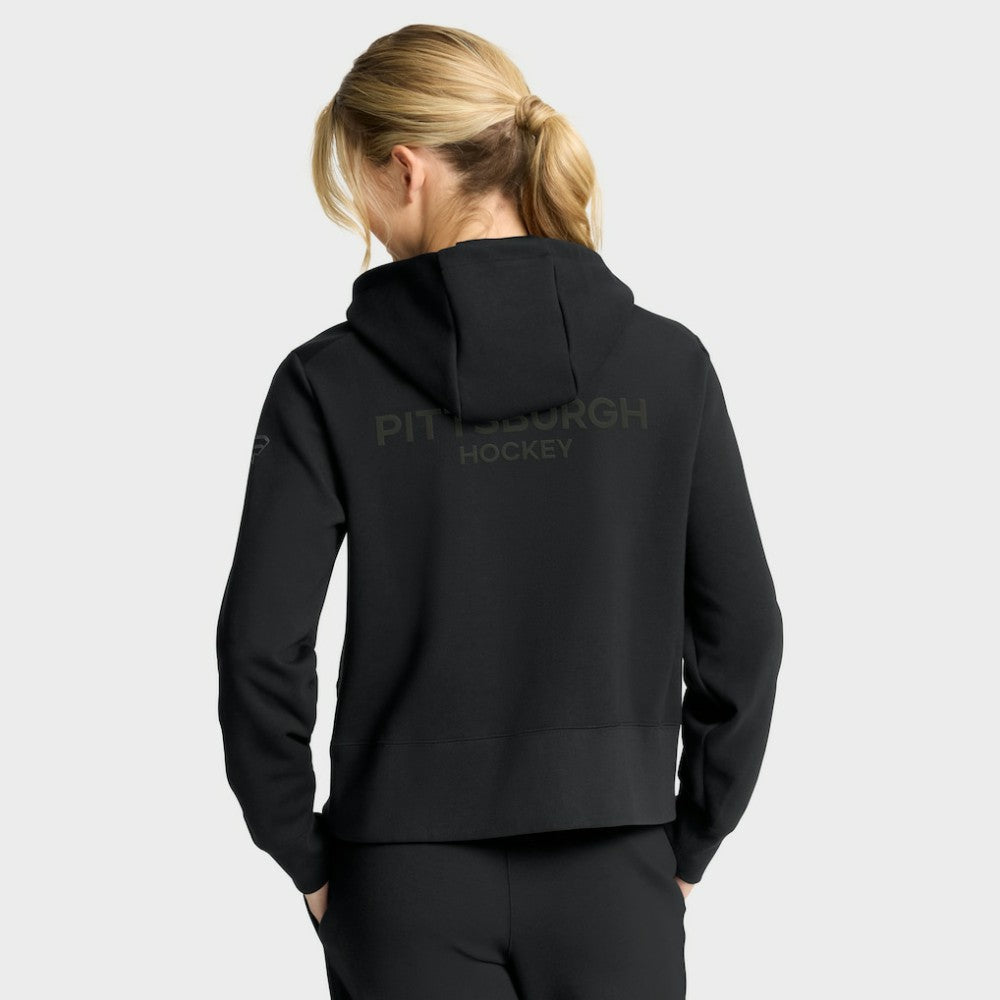 Pittsburgh Penguins Fanatics Women's Authentic Pro Road Tri-Blend Quarter-Zip Hoodie Black