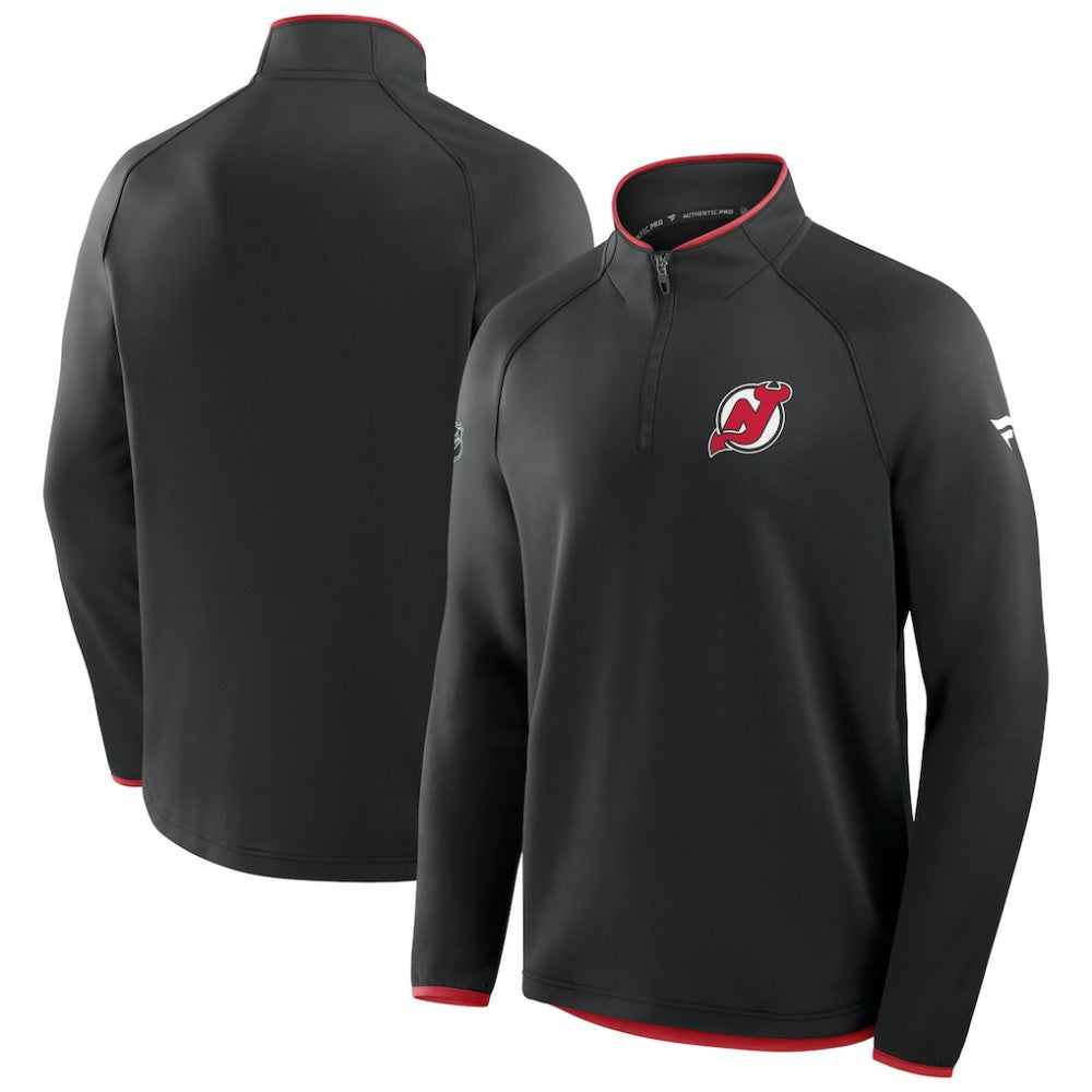New Jersey Devils - Fanatics Authentic Pro Rink Raglan Quarter-Zip Pullover Black