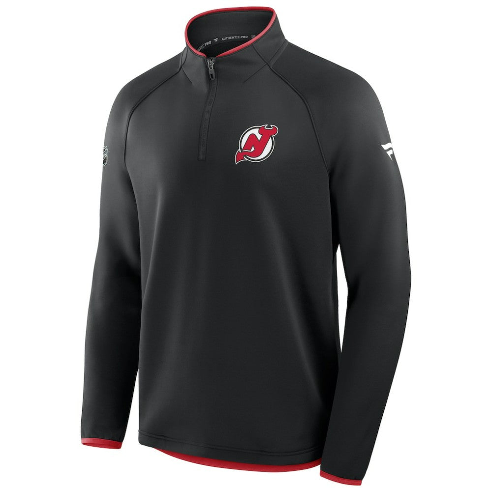 New Jersey Devils - Fanatics Authentic Pro Rink Raglan Quarter-Zip Pullover Black