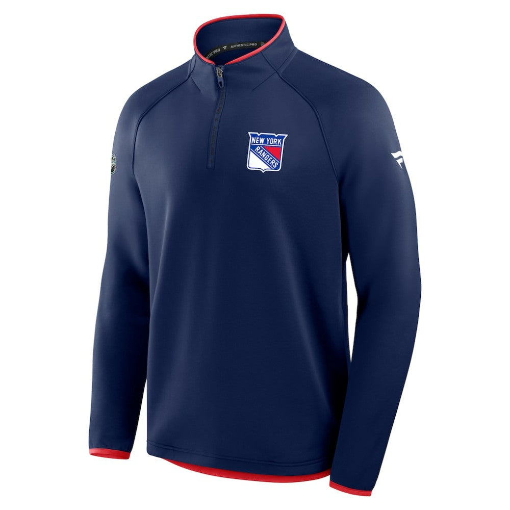 New York Rangers Fanatics Authentic Pro Rink Raglan Quarter-Zip Pullover Navy