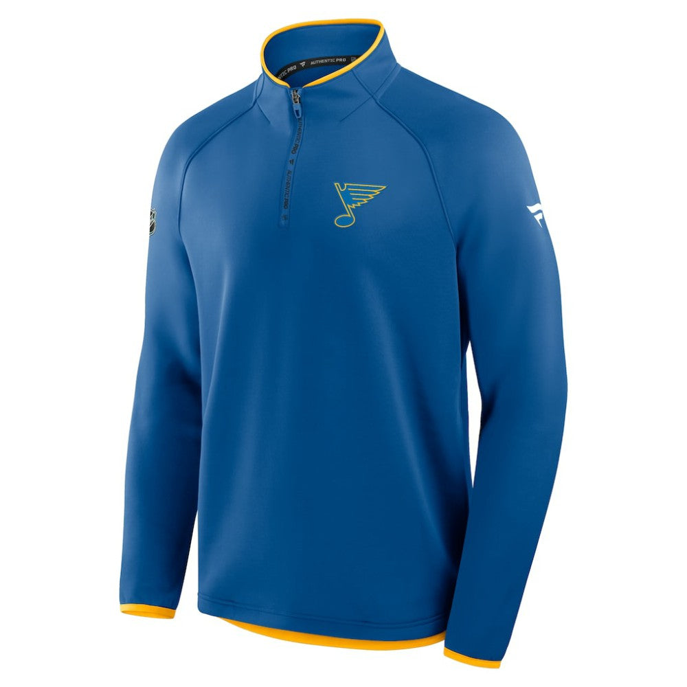 St. Louis Blues - Fanatics Authentic Pro Rink Raglan Quarter-Zip Pullover Blue