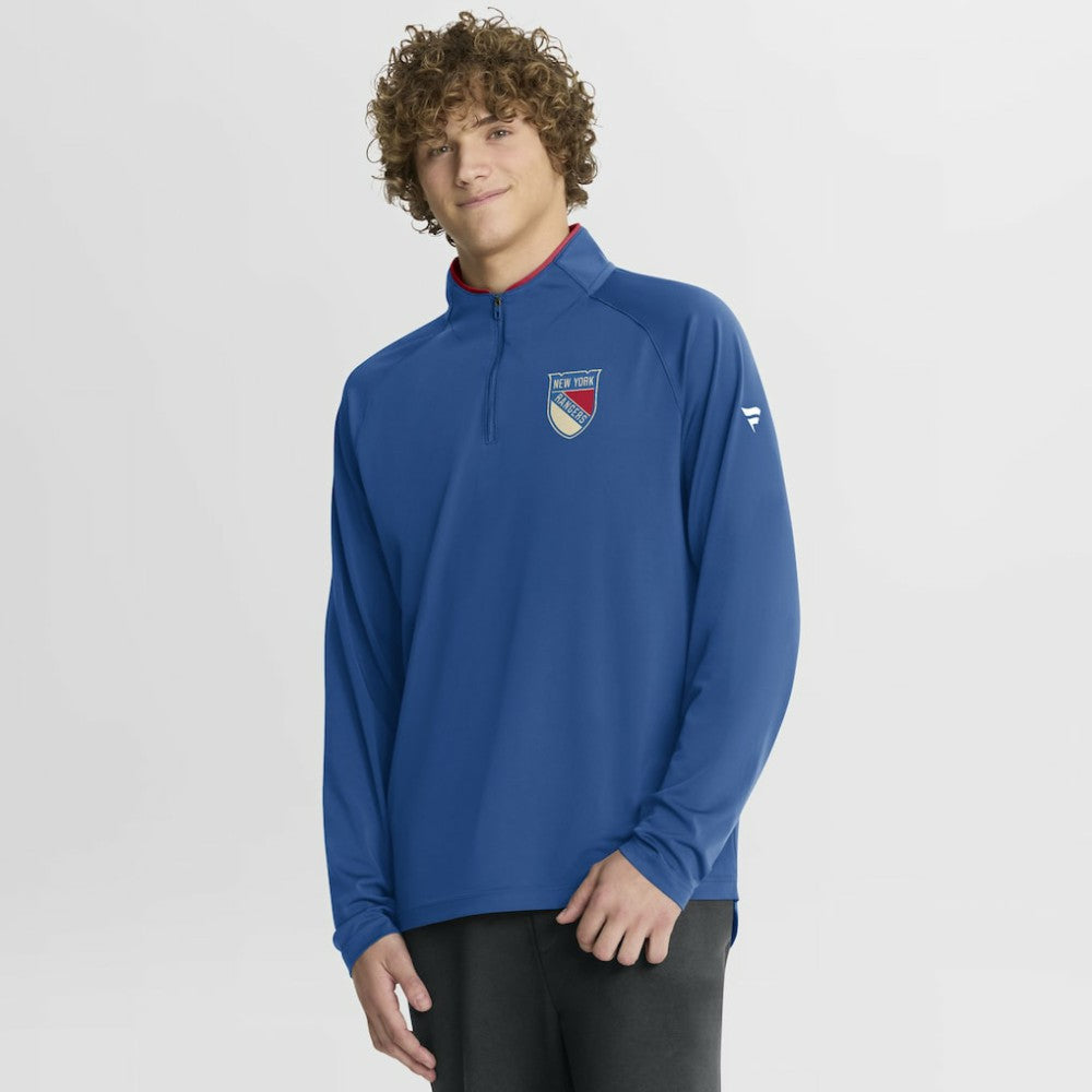 New York Rangers Fanatics Authentic Pro Rink Training Centennial Raglan Quarter-Zip Pullover Blue