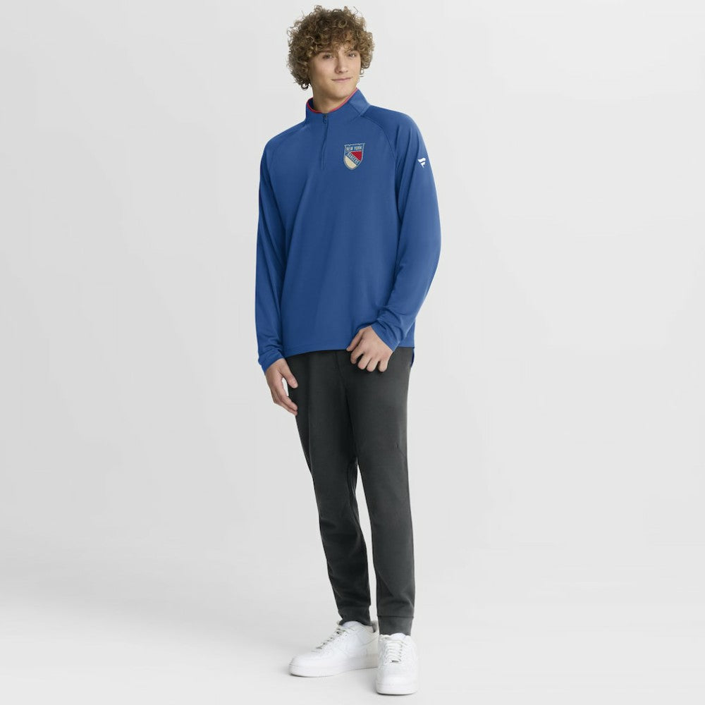 New York Rangers Fanatics Authentic Pro Rink Training Centennial Raglan Quarter-Zip Pullover Blue