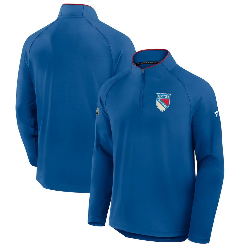 New York Rangers Fanatics Authentic Pro Rink Training Centennial Raglan Quarter-Zip Pullover Blue