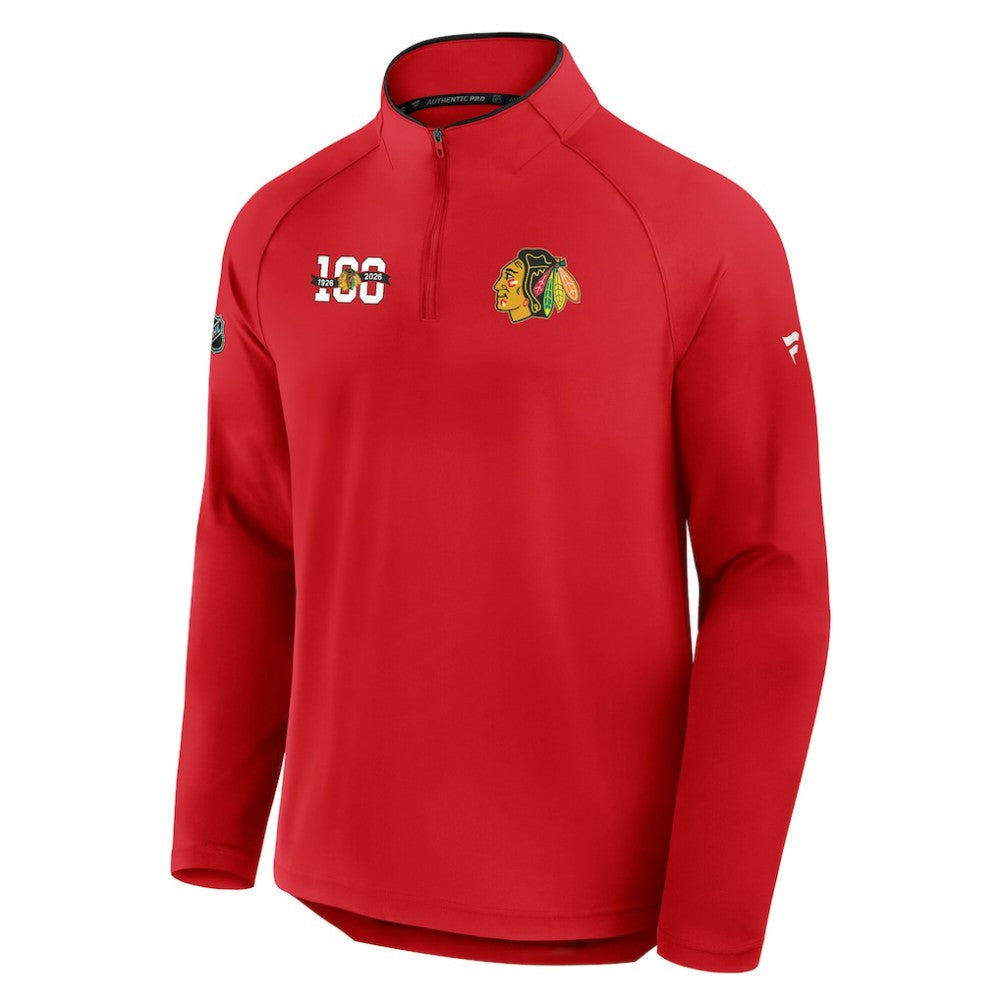 Chicago Blackhawks Fanatics Authentic Pro Rink Training Centennial Raglan Quarter-Zip Pullover Red