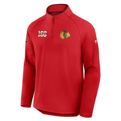 Chicago Blackhawks Fanatics Authentic Pro Rink Training Centennial Raglan Quarter-Zip Pullover Red