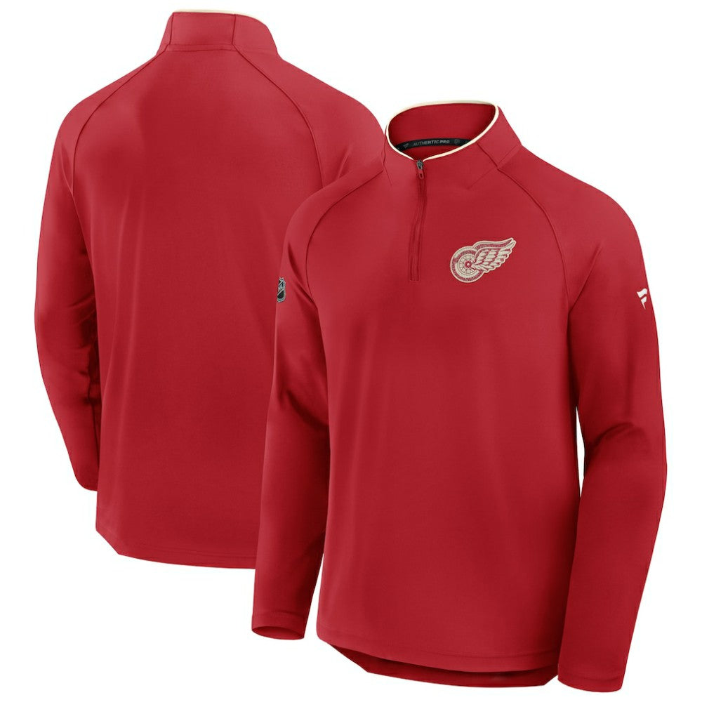 Detroit Red Wings - Fanatics Authentic Pro Rink Training Centennial Raglan Quarter-Zip Pullover Red
