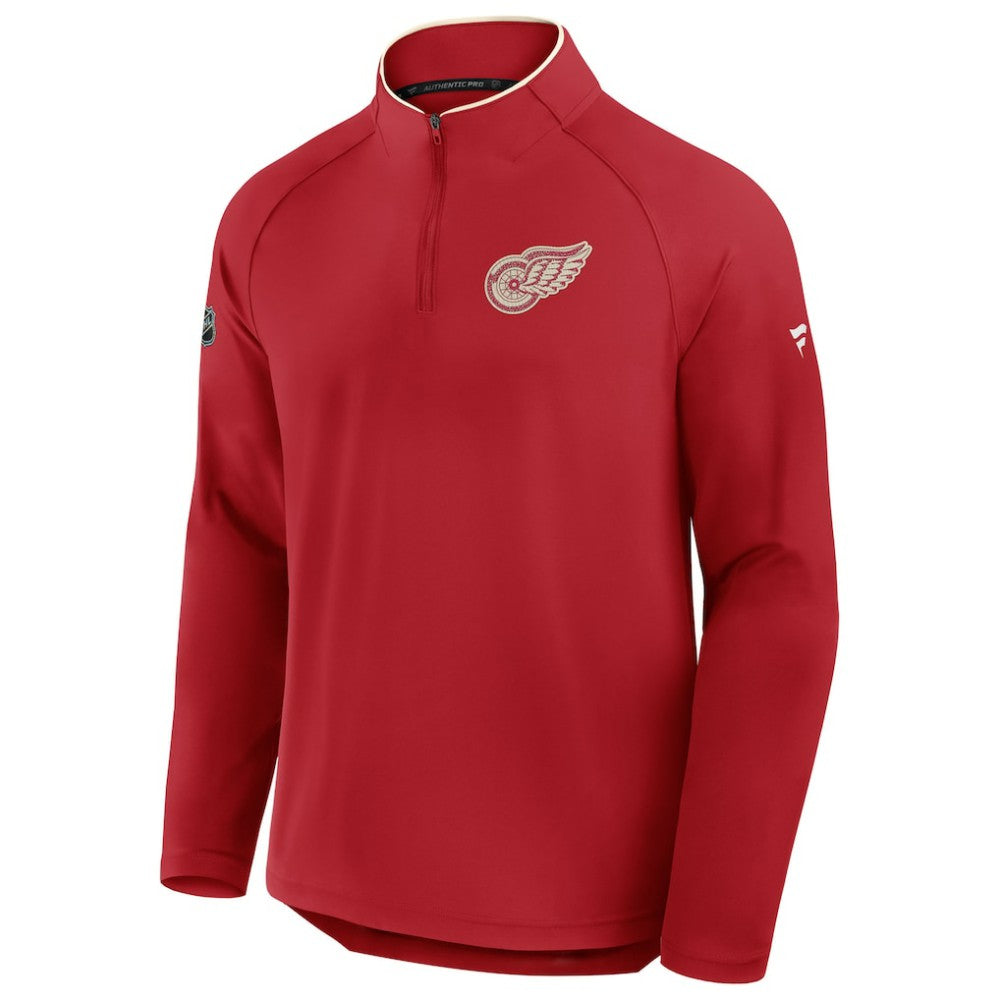 Detroit Red Wings - Fanatics Authentic Pro Rink Training Centennial Raglan Quarter-Zip Pullover Red