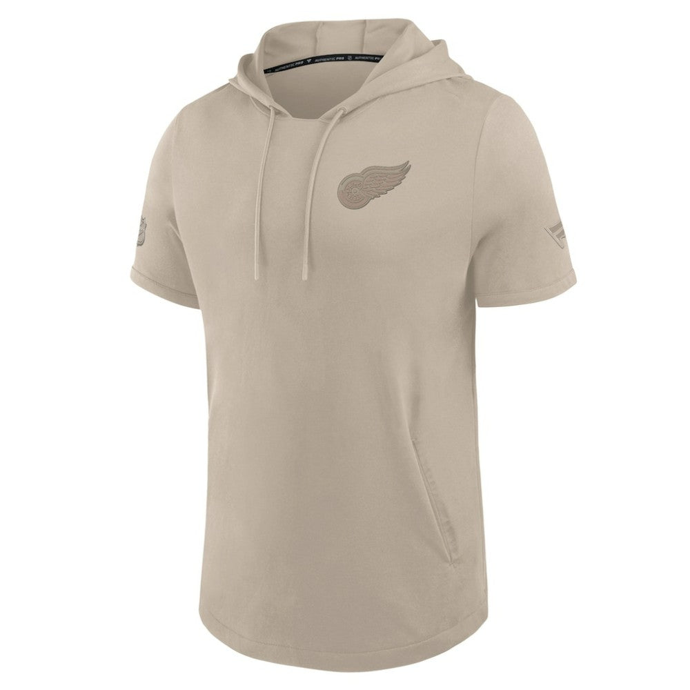 Detroit Red Wings - Fanatics Authentic Pro Road Short Sleeve Hoodie Tan
