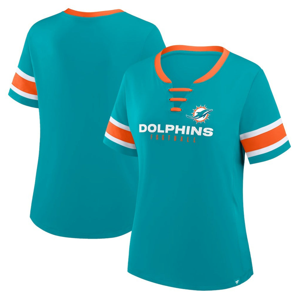 Miami Dolphins Women's Redzone Draw Play Athena Lace-Up T-Shirt Aqua - Fanatics