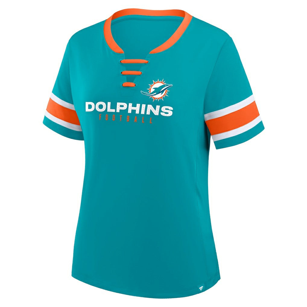 Miami Dolphins Women's Redzone Draw Play Athena Lace-Up T-Shirt Aqua - Fanatics