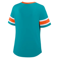 Miami Dolphins Women's Redzone Draw Play Athena Lace-Up T-Shirt Aqua - Fanatics