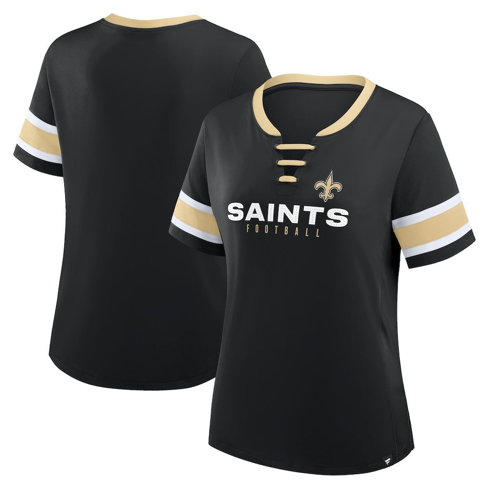 New Orleans Saints Women's Redzone Draw Play Athena Lace-Up T-Shirt Black - Fanatics